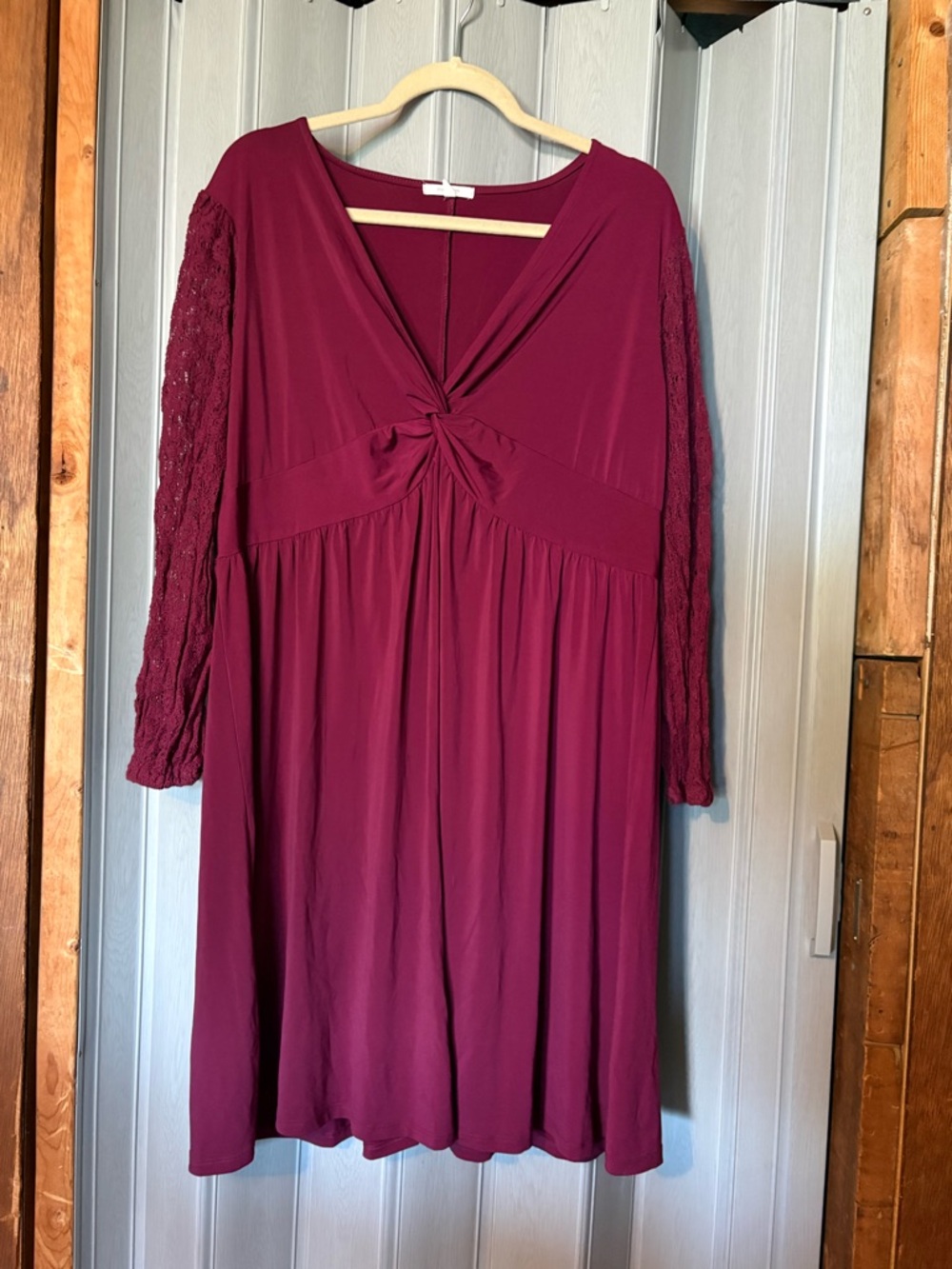 Maurices Burgundy Knot-Front Long Sleeve Dress